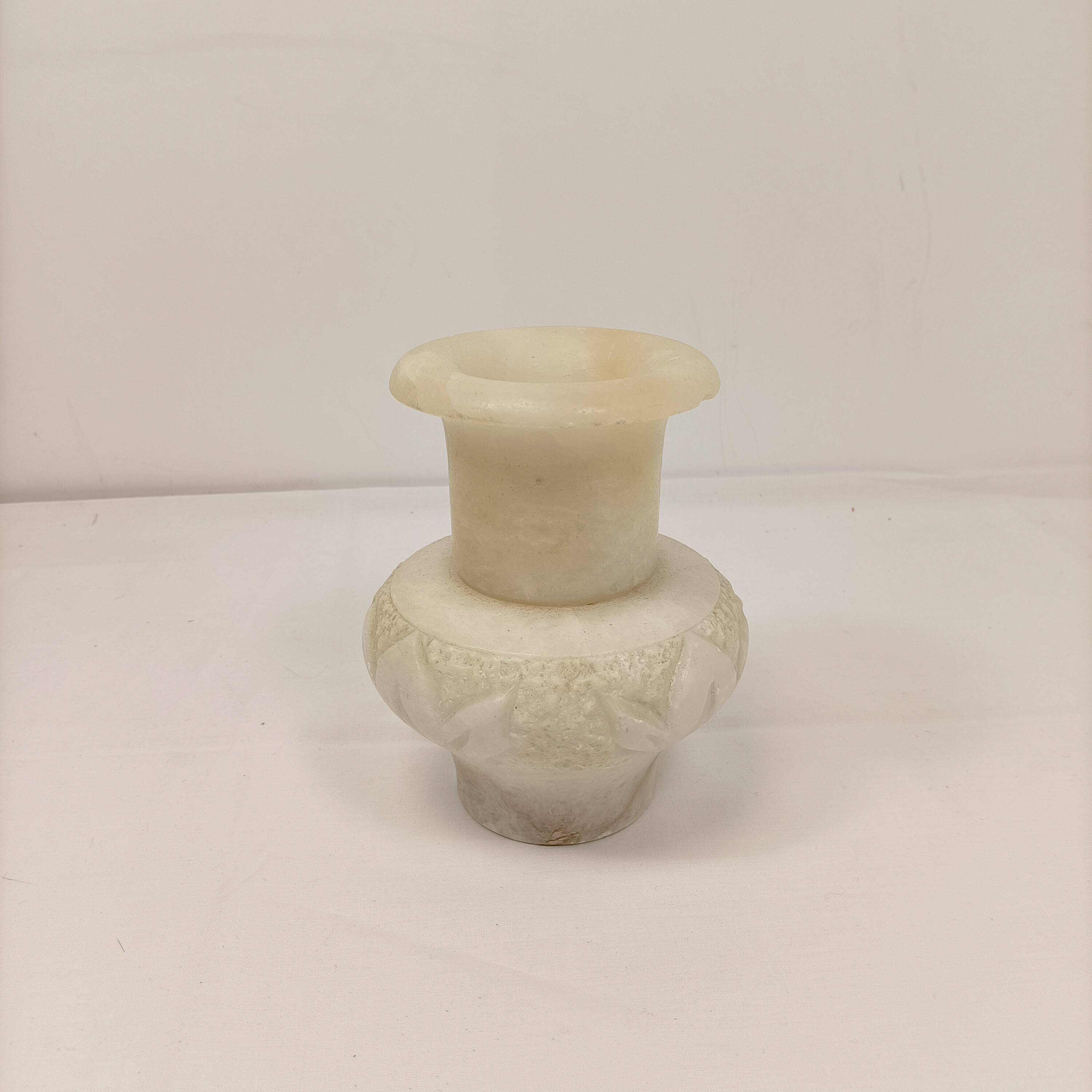 White alabaster vase – Unique piece Natural stone decoration