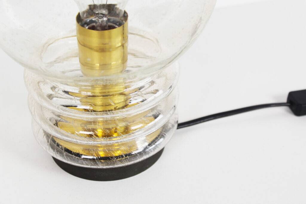Wonderful 1970s bubble glass and brass table lamp by Glashutte Limburg