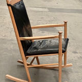 Scandinavian wooden and leather rocking chair