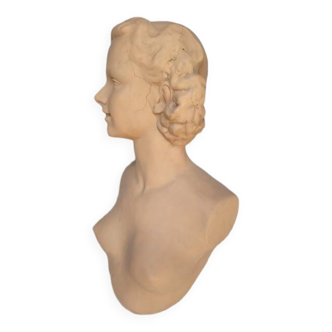 Vintage woman bust ep 1960 plaster terracotta patina