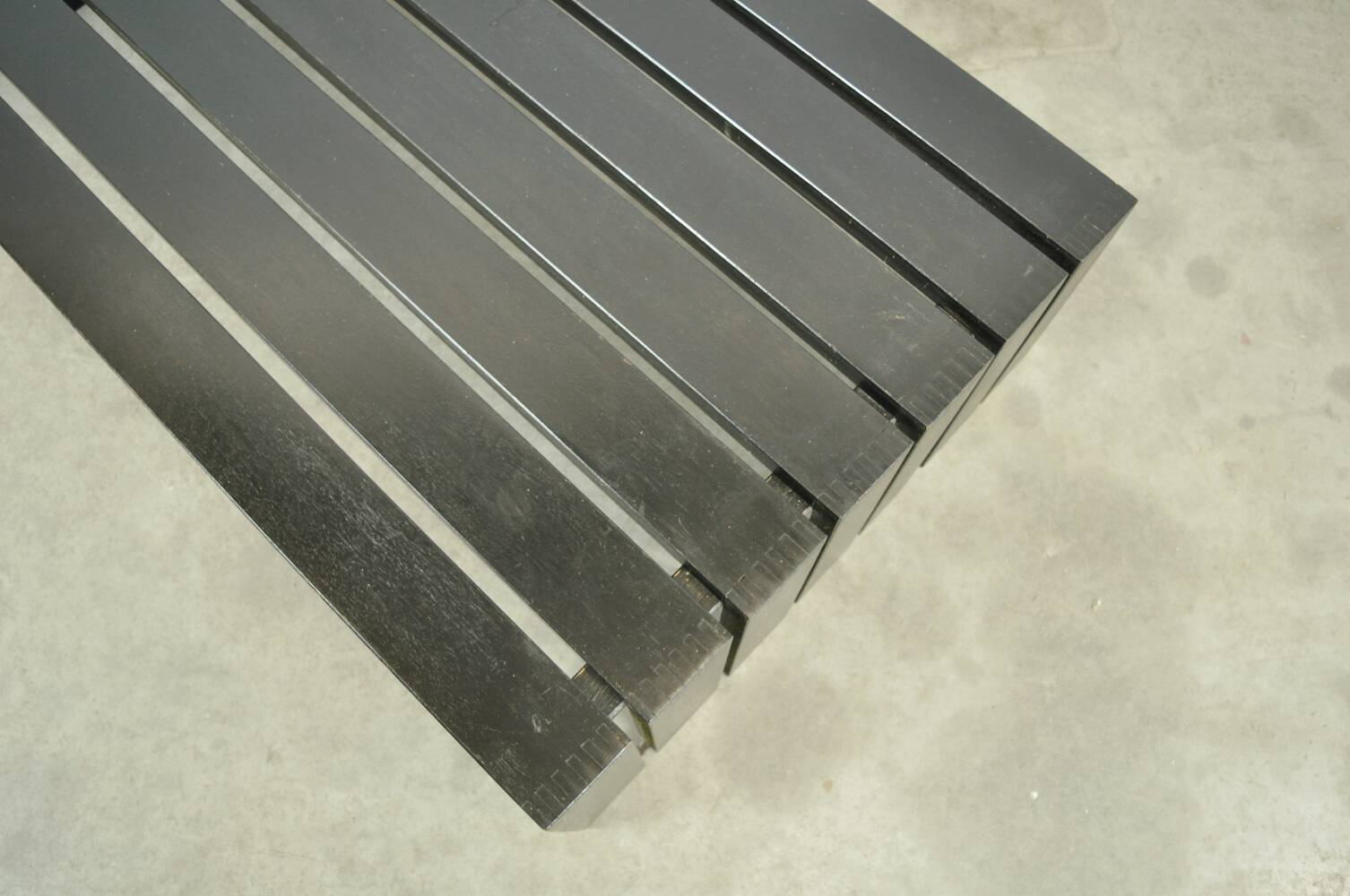 Vintage handmade wide SLATTED bench / side table, Netherlands 1970s