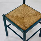 Set of 2 Stained Wood and Rush Dining Chairs 1960s
