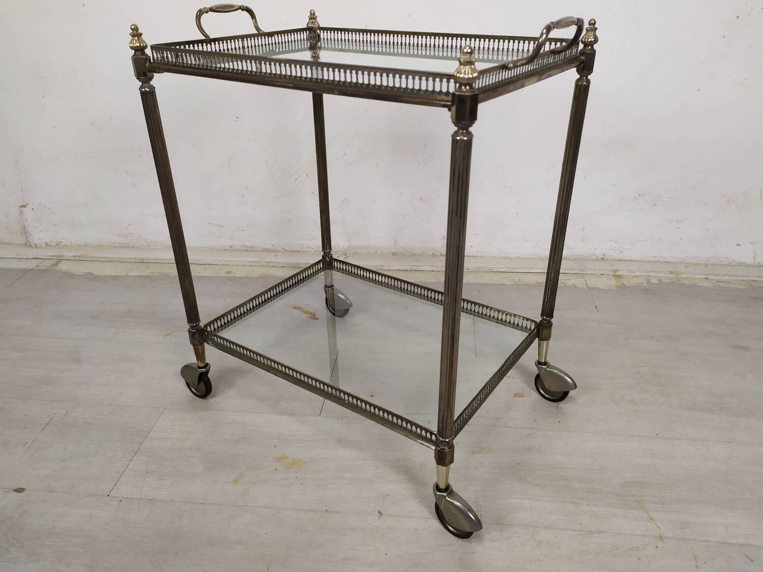 Silver-plated brass rolling trolley
