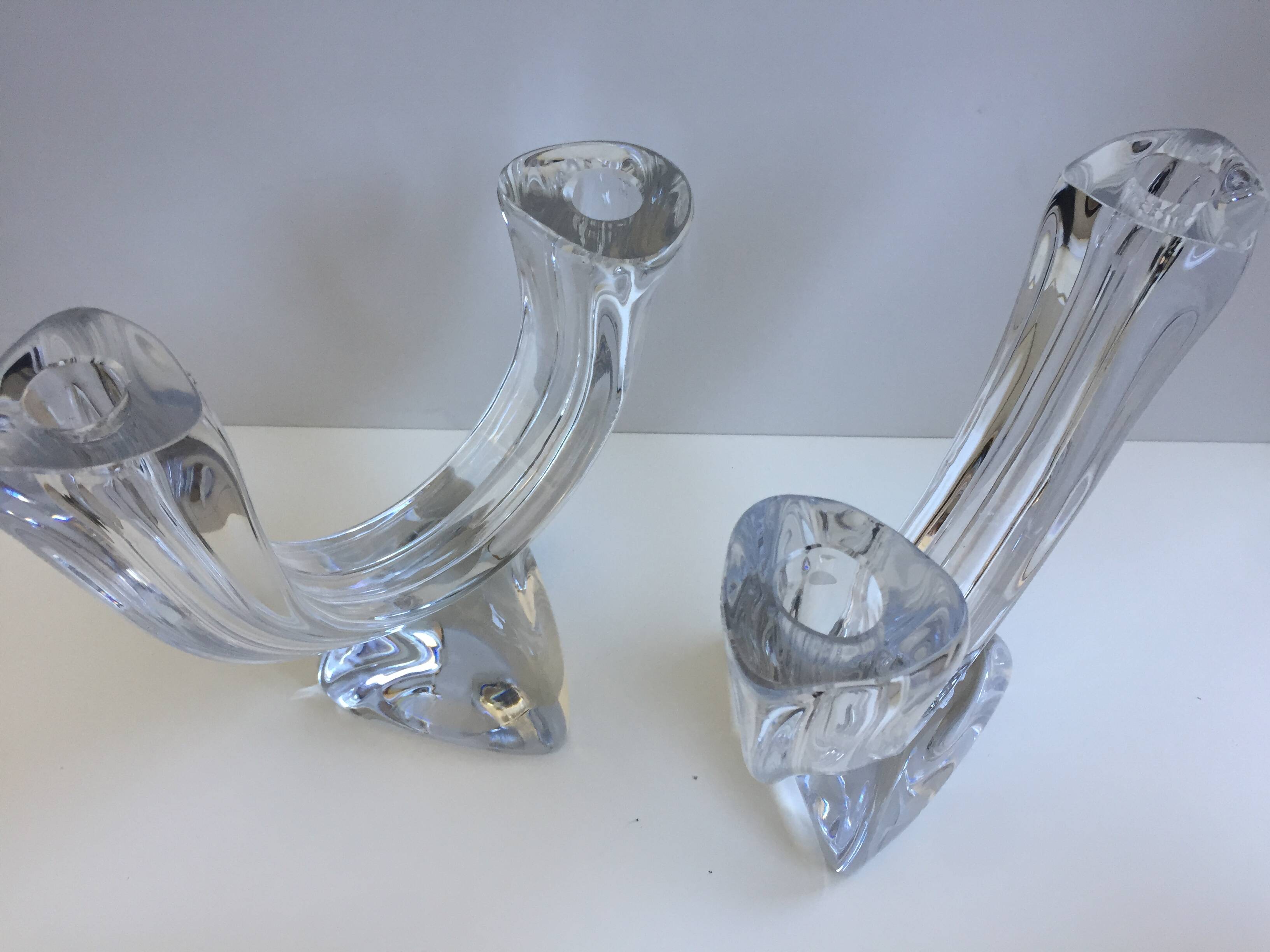 Pair large candlesticks crystal candlesticks cristallerie de lorraine