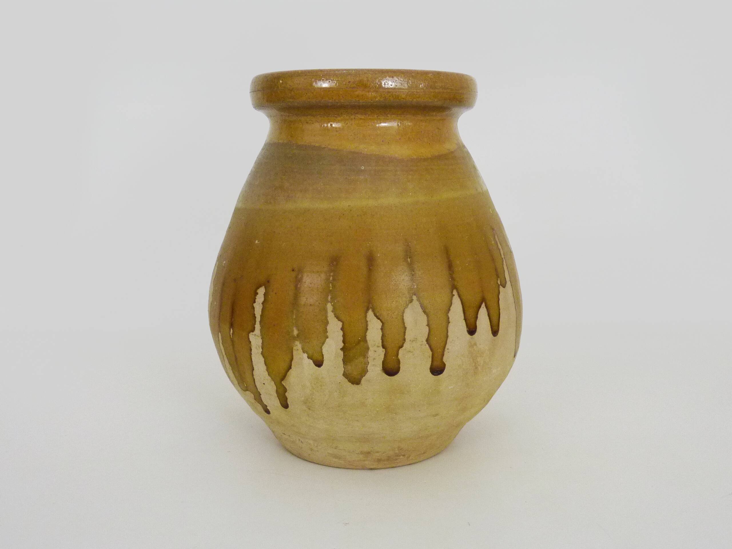 Vintage Provence glazed terracotta Biot jar with glazed neck. 20th century