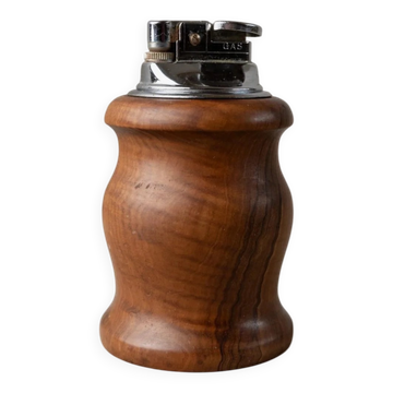 Briquet vintage en bois brun avec design italien courbé, accessoire de table des années 1960 - Cadeau raffiné