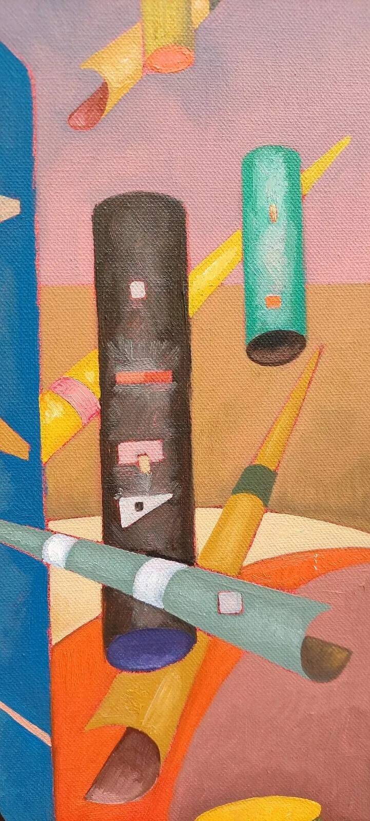 Peinture abstraite, cubisme, franco balleri huile sur toile 'le case alte'