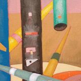 Peinture abstraite, cubisme, franco balleri huile sur toile 'le case alte'