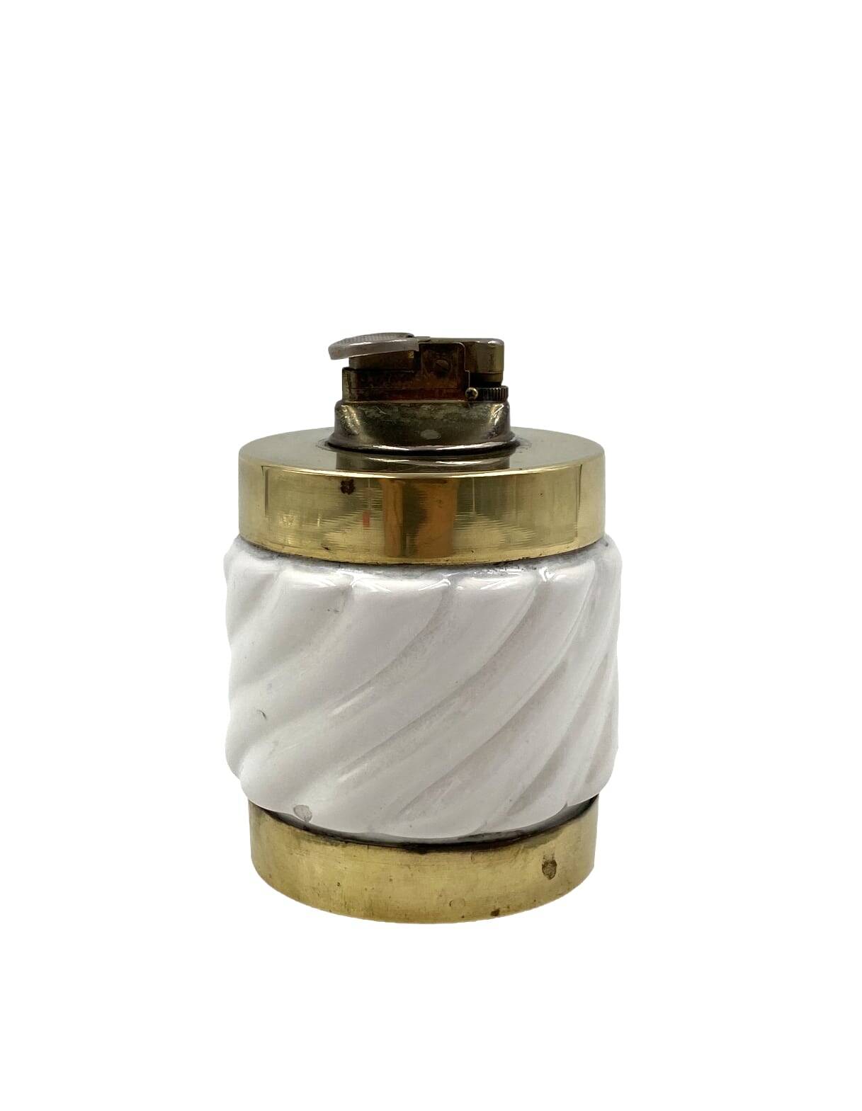 Tommaso Barbi, Smoking set white ashtray and table lighter, B Ceramiche, ca. 1970