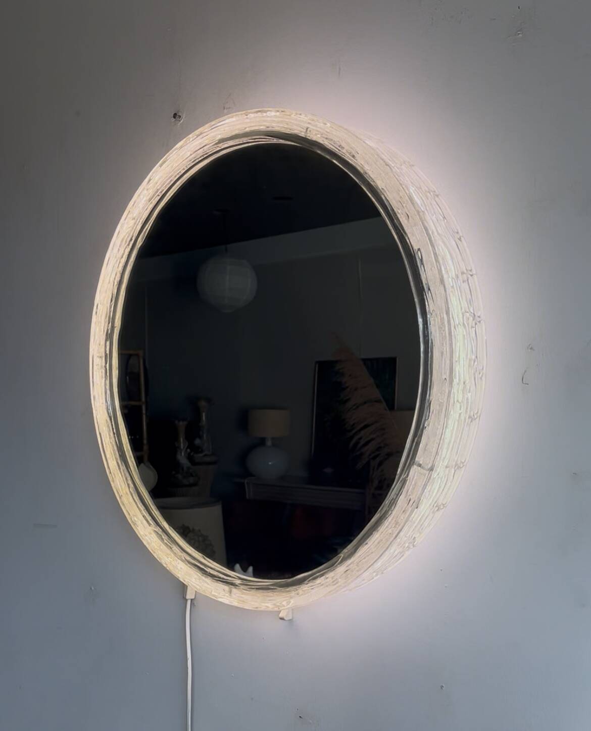 Miroir lumineux « verre dépoli » style Hillebrand milieu du siècle