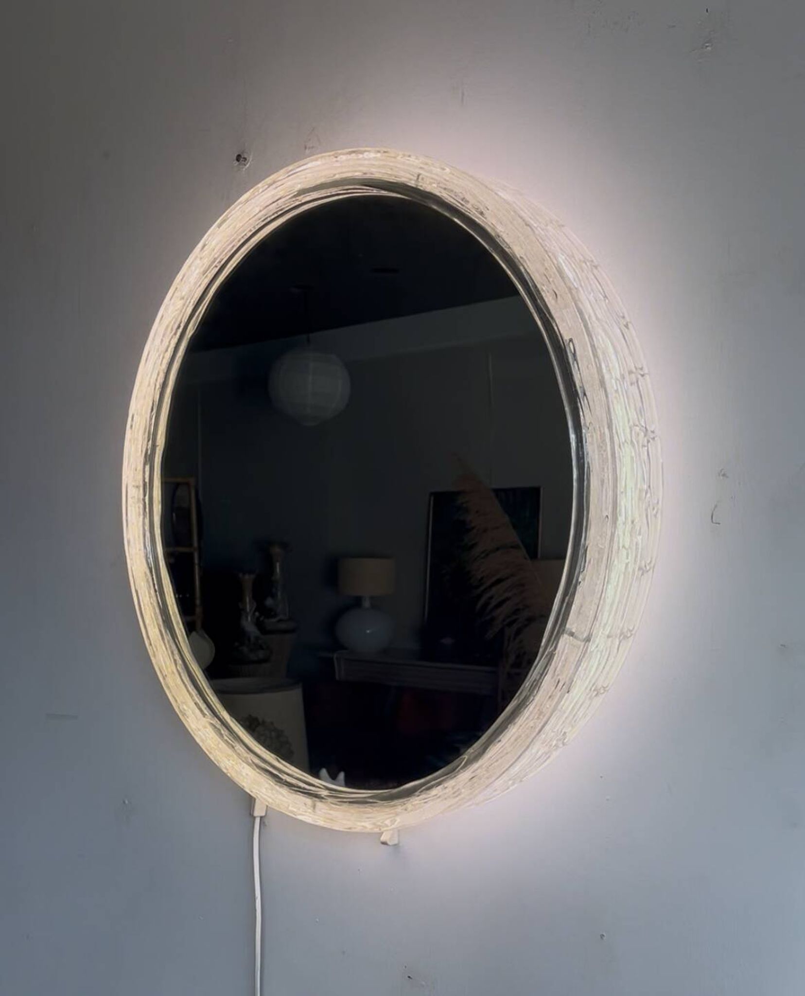 Illuminated mirror ‘iced -glass’ Hillebrand style Mid Century