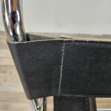 70s armchair in chromed tubular and black leather