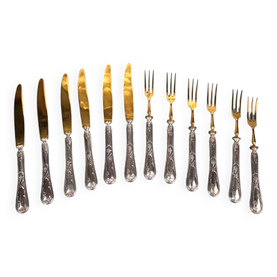 Ensemble à dessert 6 couteaux et 6 fourchettes métal argenté + écrin C729 S