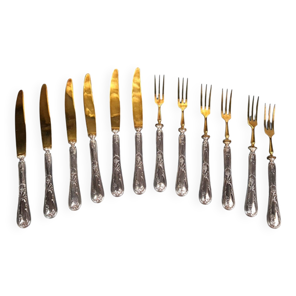 Ensemble à dessert 6 couteaux et 6 fourchettes métal argenté + écrin C729 S
