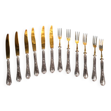 Ensemble à dessert 6 couteaux et 6 fourchettes métal argenté + écrin C729 S