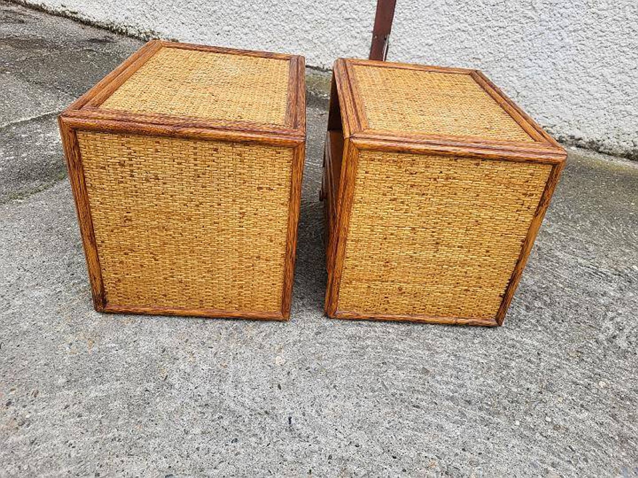 Pair of vintage maugrion rattan nightstands with drawers