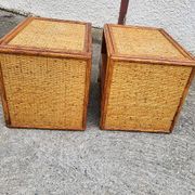 Pair of vintage maugrion rattan nightstands with drawers
