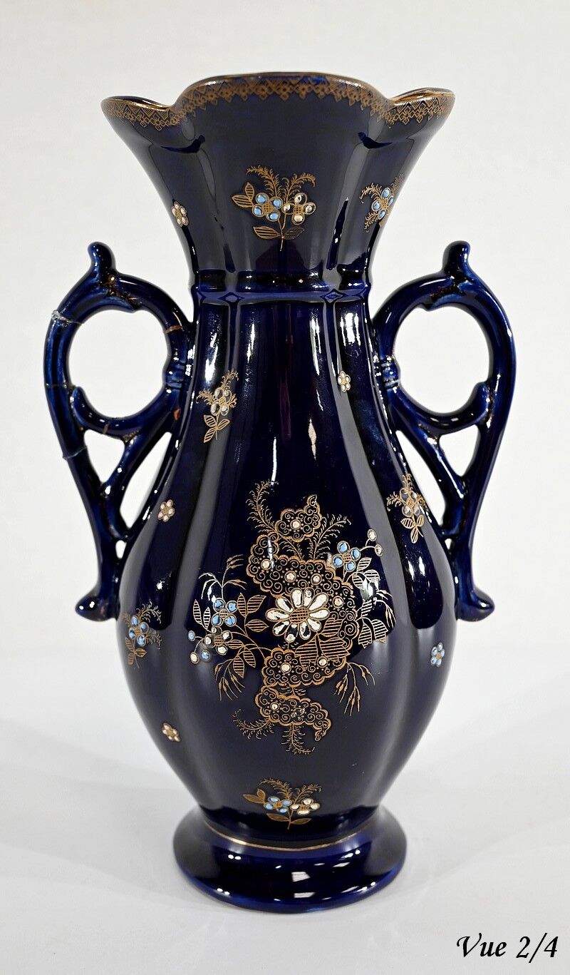 Midnight blue earthenware vase, "fives lille" - early twentieth century