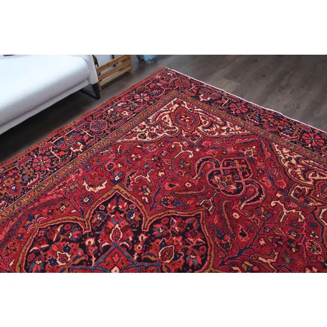 1960s Vintage Persian Handmade Wool Cotton Red Area Rug  242x339