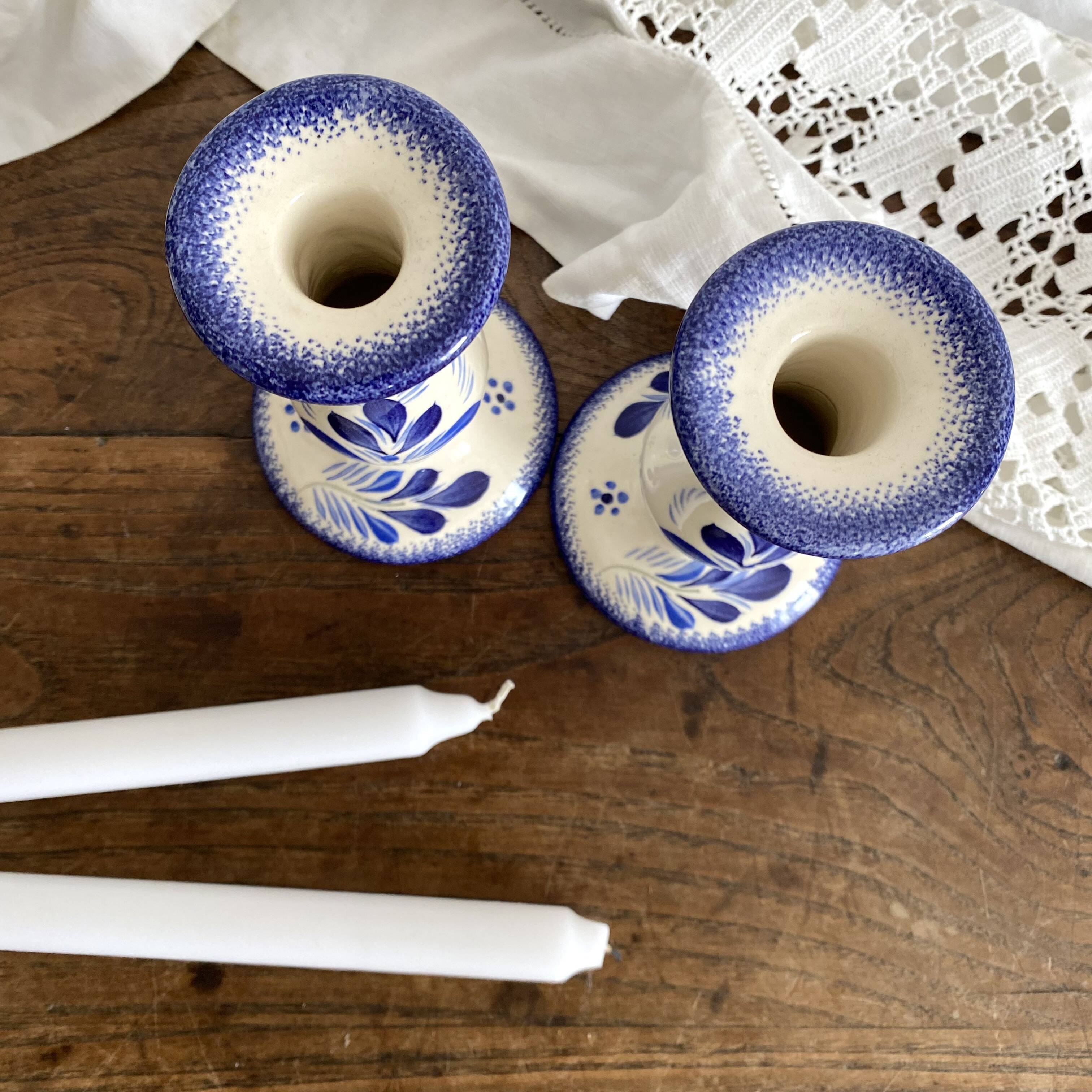 Pair of Quimper earthenware candlesticks