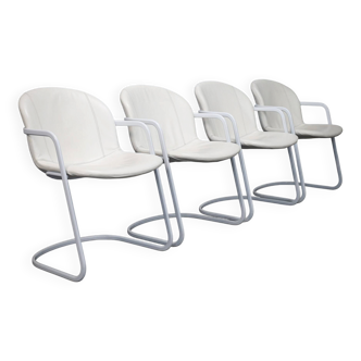 Set of 4 leather dining chairs by Gastone Rinaldi for Thema Italy, 1970s