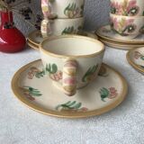 HB Henriot Quimper stoneware cups, hand-painted floral decoration