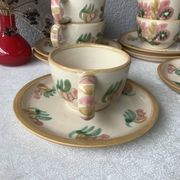 HB Henriot Quimper stoneware cups, hand-painted floral decoration