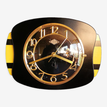 Horloge formica vintage pendule murale silencieuse rectangulaire "Lora noir jaune"