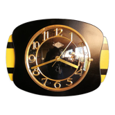 Horloge formica vintage pendule murale silencieuse rectangulaire "Lora noir jaune"