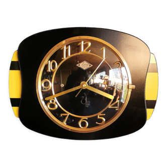 Vintage formica clock rectangular silent wall clock "Lora black yellow"