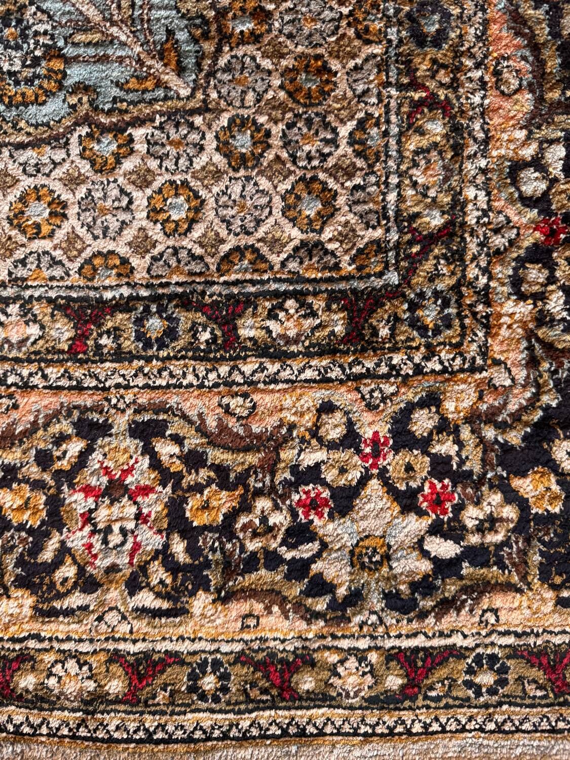 Antique Ghoum carpet from Iran in silk.