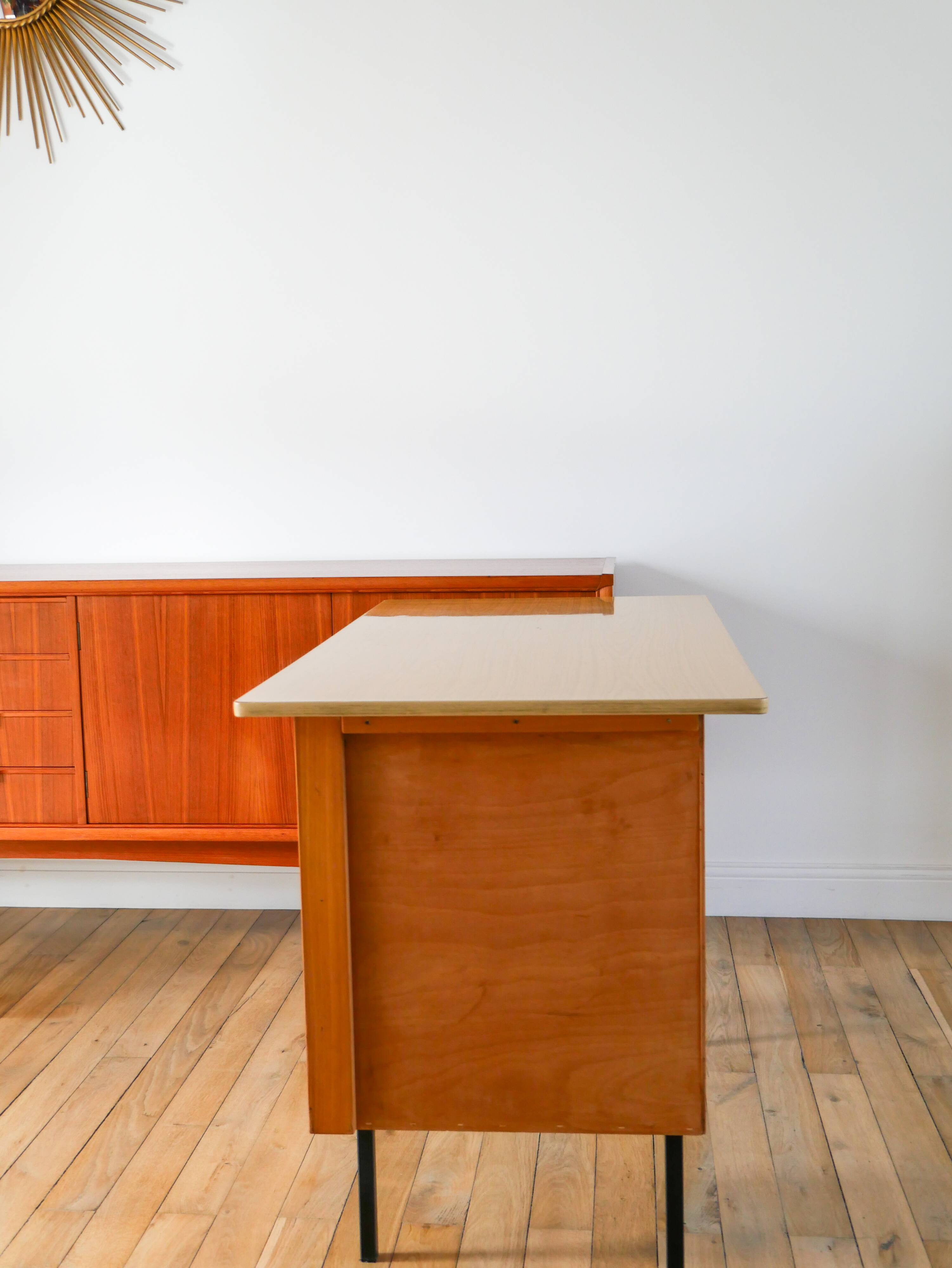 Formica, beech and black metal desk, Modernist Design, 1960