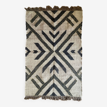 Tapis Kilim tissé à la main en jute et laine de 3 x 5 pieds avec travail de fil, décoration intérieure, salon, décoration murale, tapis de sol/tapis.