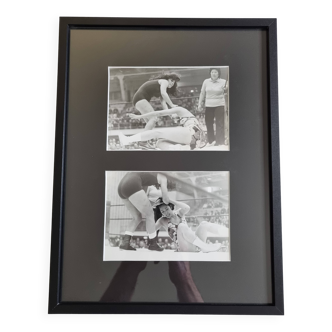 Vintage framed silver prints, women's wrestling, 1960s, 31 x 41 cm