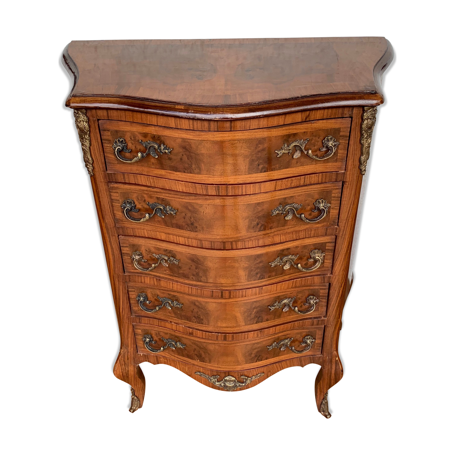 Small chest of drawers in curved wooden marquetry 5 drawers
