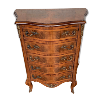Small chest of drawers in curved wooden marquetry 5 drawers
