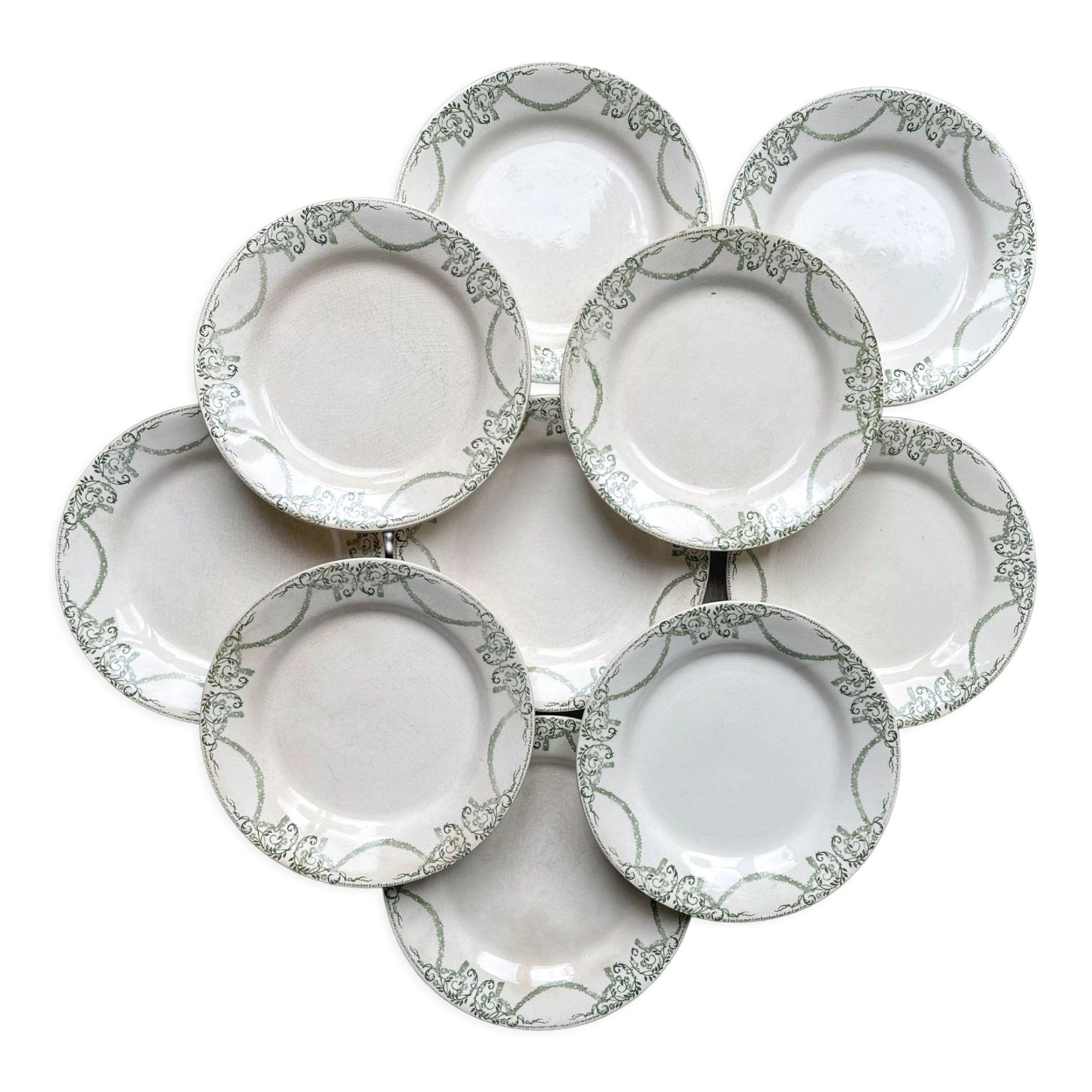 Flat plates terre de fer green creil & montereau labrador model "napoleon" 1890s