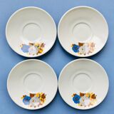 Set of 4 coffee cups, floral pattern saucers, 70s