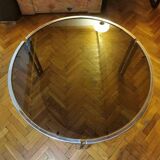 Mid-century round coffee table in silver chrome with a glass top — 1960s