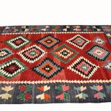 5x9 Red & Green Geometric Tribal Vintage Kilim Rug, 170x267Cm