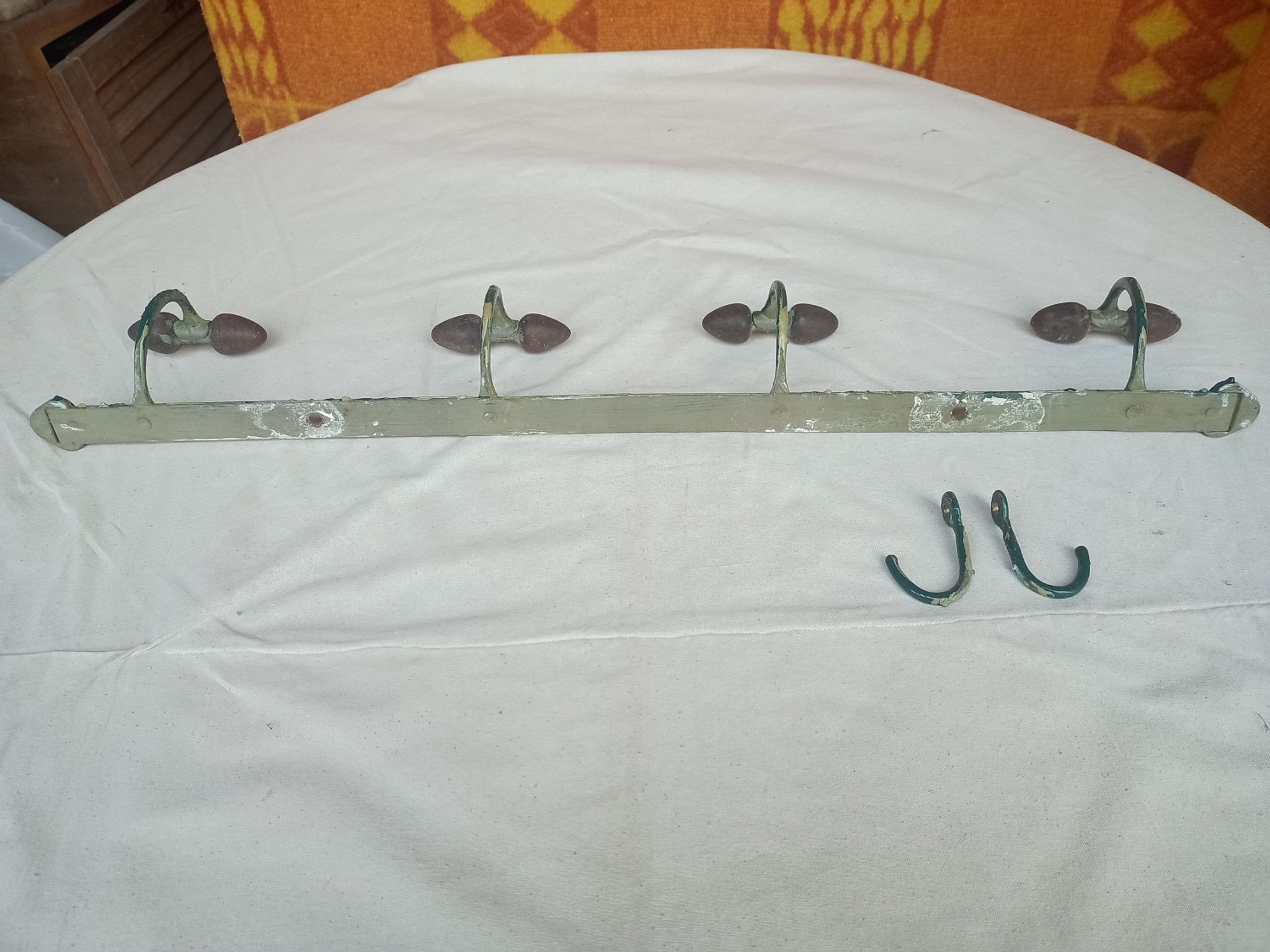 Wall coat rack in metal and old wood