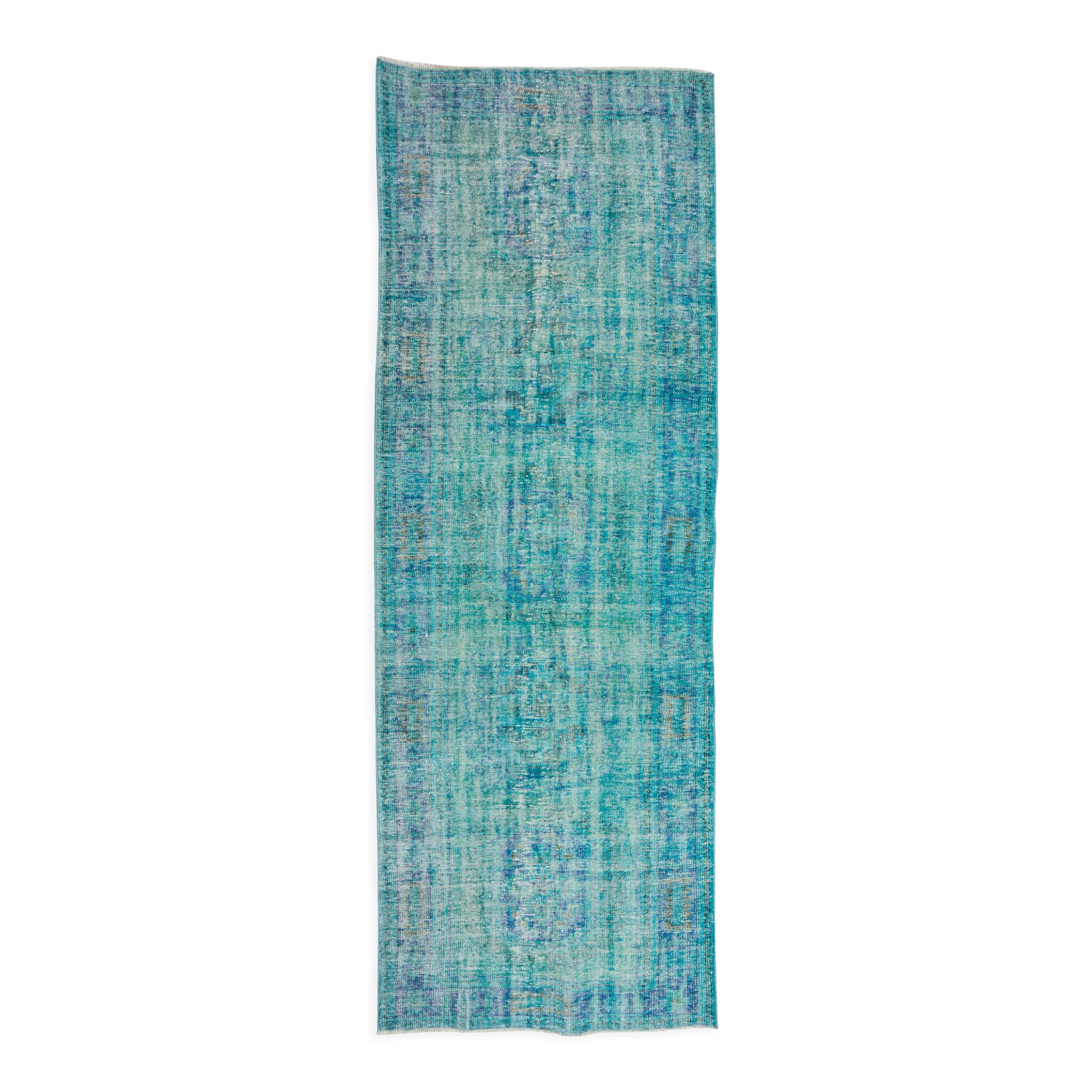 Vintage turkish rug over-dyed in teal blue color