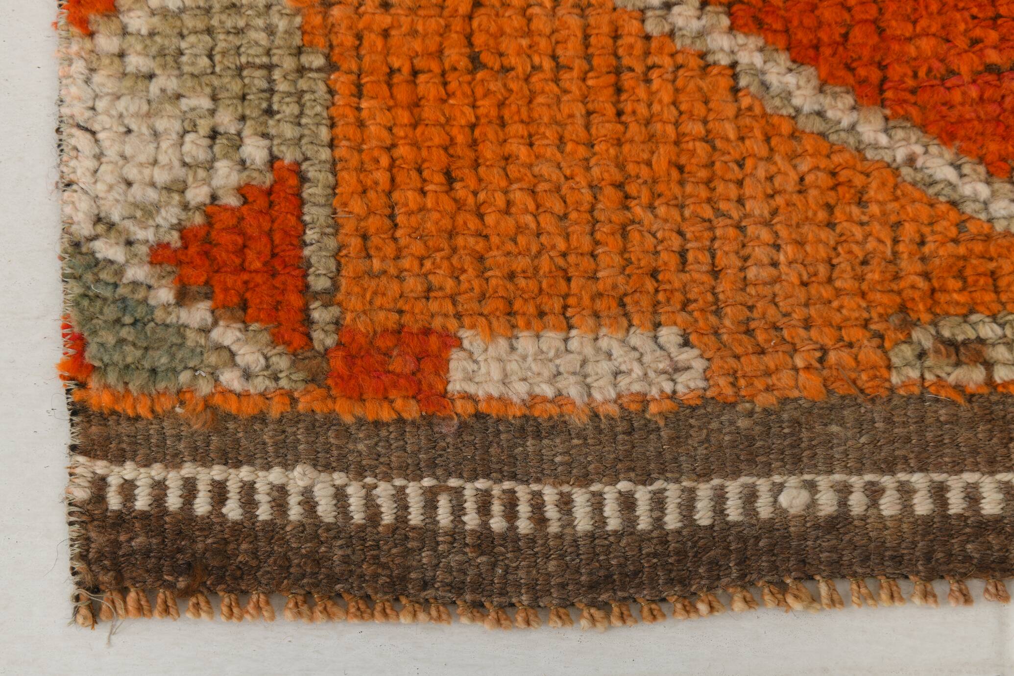 Soft Orange Vintage Wool Runner Rug For Kitchen, 74x307 Cm