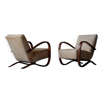 Jindrich Halabala lounge chairs in pony skin - Czech Republic 1930s