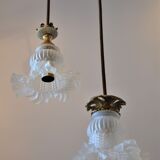 Double suspension with tulip lampshades and gold finishes