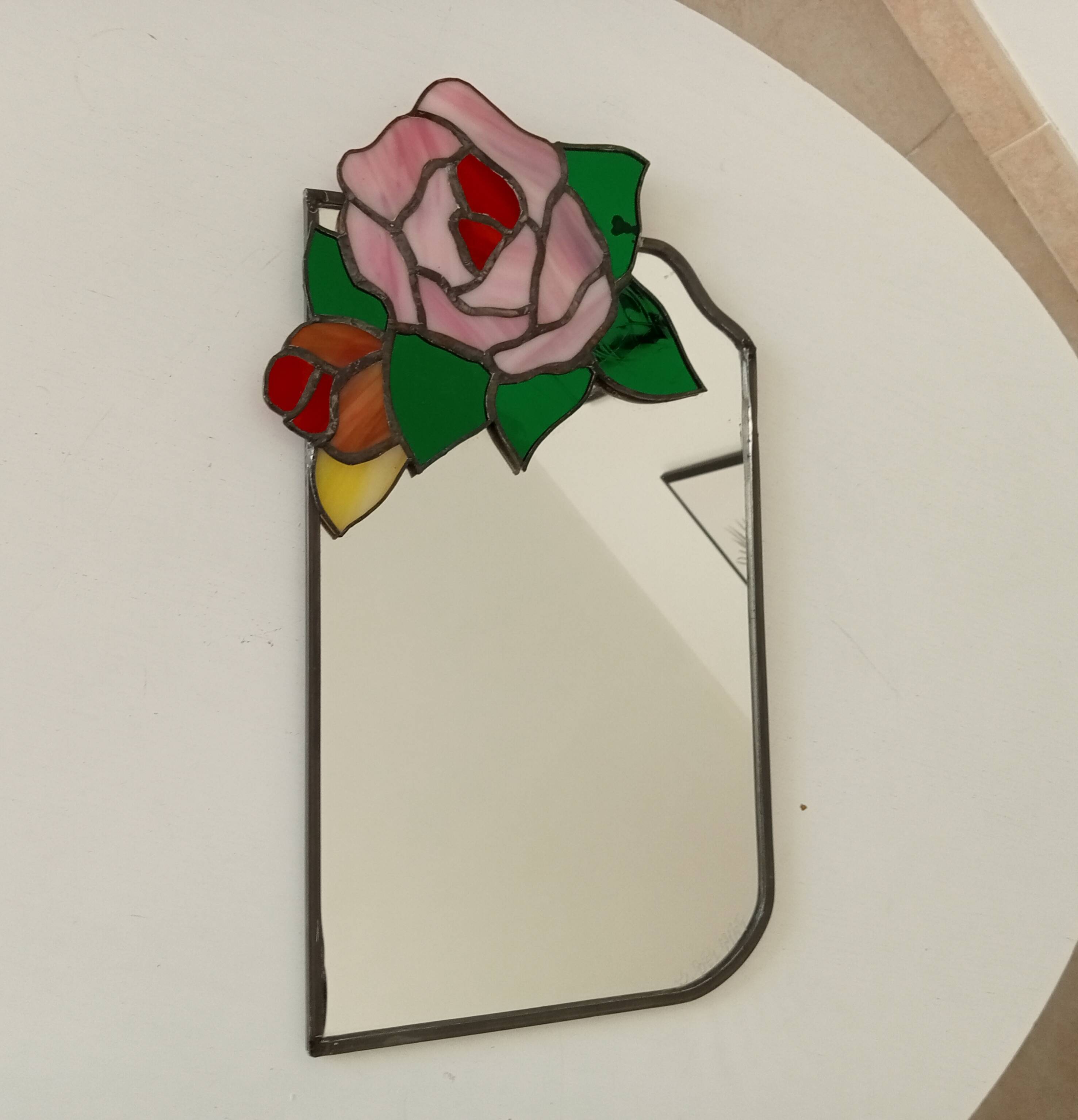 Vintage stained glass and lead mirror