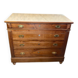 Louis Philippe antique chest of drawers with 4 drawers and a white marble top.