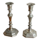 Pair of antique silver-plated metal candlesticks