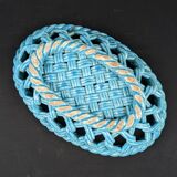 Vallauris green woven ceramic flat basket