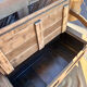 Antique oak solid wood bank with caning.